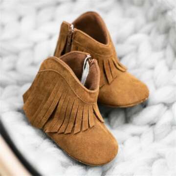 HsdsBebe Infant Baby Girls Fringe Tassel Ankle Boots Toddler Zipper Soft Sole Non-slip Booties Newborn Prewalker Moccasin Crib Shoes(C65 brown,2)
