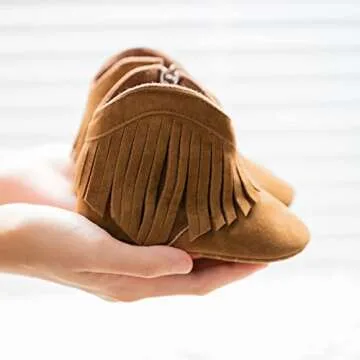 HsdsBebe Infant Baby Girls Fringe Tassel Ankle Boots Toddler Zipper Soft Sole Non-slip Booties Newborn Prewalker Moccasin Crib Shoes(C65 brown,2)
