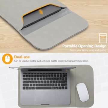 HYZUO 13 Inch Laptop Sleeve Case Bag for MacBook Air 13 M3 M2 M1 2024-2018, MacBook Pro 13 M2 M1 2024-2016, iPad Pro 13 M4, iPad Air 13 M2, XPS 13, Surface Pro 11/10/9/8/X, with Pouch, Light Gray