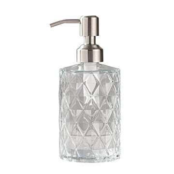 Easy Tang Glass Hand Dish Soap Dispenser for Bathroom Kitchen 12 Oz Crystal Design with Silver Pump ...