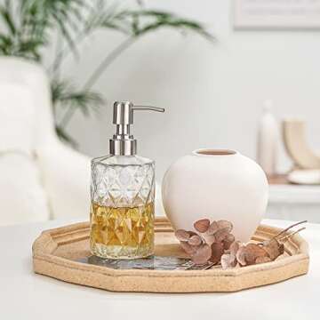 Easy Tang Glass Hand Dish Soap Dispenser for Bathroom Kitchen 12 Oz Crystal Design with Silver Pump Refillable Liquid Soap Dispenser (Clear)