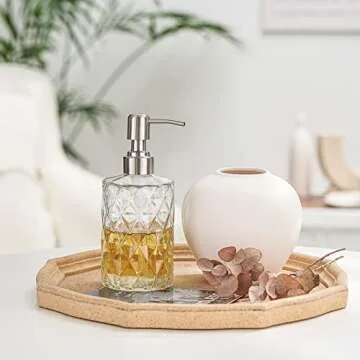 Easy Tang Glass Hand Dish Soap Dispenser for Bathroom Kitchen 12 Oz Crystal Design with Silver Pump Refillable Liquid Soap Dispenser (Clear)