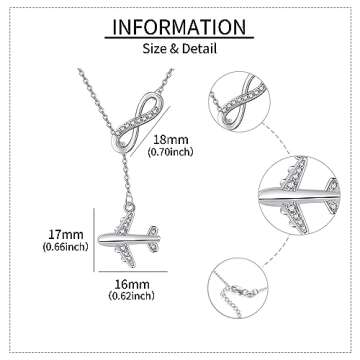 AXOMY Airplane Necklace 925 Sterling Silver Infinity Airplane Pendant Y Necklace Travel Aviation Airplane Jewelry Gifts for Women Flight Attendant Stewardess Pilots Graduation