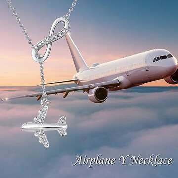 AXOMY Airplane Necklace 925 Sterling Silver Infinity Airplane Pendant Y Necklace Travel Aviation Airplane Jewelry Gifts for Women Flight Attendant Stewardess Pilots Graduation