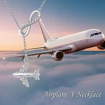AXOMY Airplane Necklace 925 Sterling Silver Infinity Airplane Pendant Y Necklace Travel Aviation Airplane Jewelry Gifts for Women Flight Attendant Stewardess Pilots Graduation