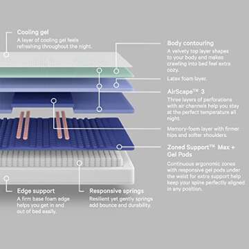Casper Sleep Wave Memory Foam Hybrid Mattress, Queen,Medium Firm,Light Gray