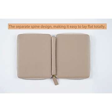 Moterm Leather Zippered Pen Pouch - Fountain Pen Case with 6 Pen Loops and a Snap Pocket (Pebbled-Taupe)