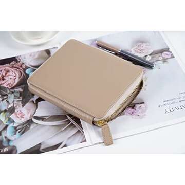 Moterm Leather Zippered Pen Pouch - Fountain Pen Case with 6 Pen Loops and a Snap Pocket (Pebbled-Taupe)