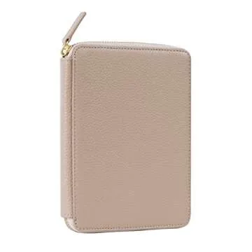 Moterm Leather Zippered Pen Pouch - Fountain Pen Case with 6 Pen Loops and a Snap Pocket (Pebbled-Taupe)