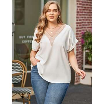 IN'VOLAND Plus Size Womens Tops V Neck Lace Flowy Shirts Loose Blouses 2023 Fashion T-Shirts Dressy ...