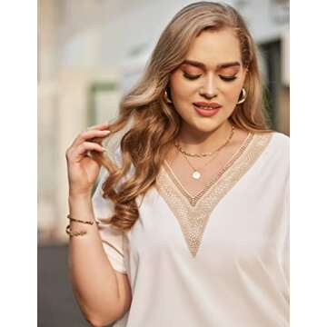 IN'VOLAND Plus Size Womens Tops V Neck Lace Flowy Shirts Loose Blouses 2023 Fashion T-Shirts Dressy Casual Sleeve Tops Black 16-24W