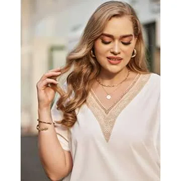 IN'VOLAND Plus Size Womens Tops V Neck Lace Flowy Shirts Loose Blouses 2023 Fashion T-Shirts Dressy Casual Sleeve Tops Black 16-24W