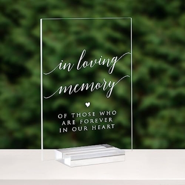 In Loving Memory Sign with Stand- 5x 7 Inch Glass Look Clear Acrylic Wedding Memory Sign Modern Font...