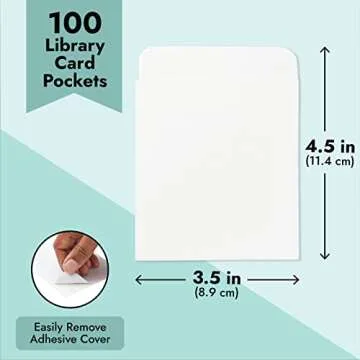 100 Pack Self-Adhesive Library Card Pockets for Organized Checkout