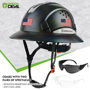 Vented GREEN DEVIL Hard Hat - OSHA Approved Safety Helmet