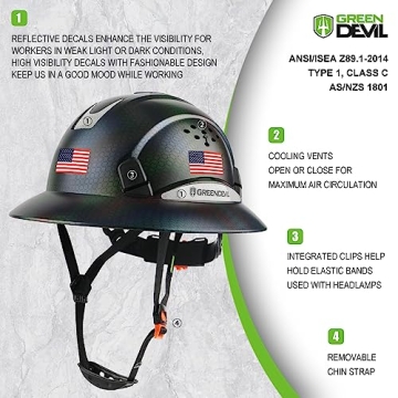 Vented GREEN DEVIL Hard Hat - OSHA Approved Safety Helmet