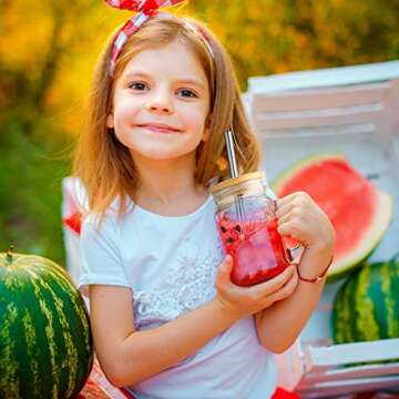 Cunhill 27 Pcs Bamboo Jar Lids Bulk for Beer Can Includes 12 Pcs Bamboo Canning Lids with 70 mm Straw Hole 12 Pcs Reusable Stainless Steel Straw and 3 Pcs Straw Brush for Regular Mouth Drinking Jars