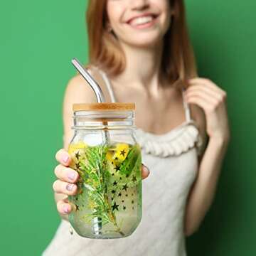 Cunhill 27 Pcs Bamboo Jar Lids Bulk for Beer Can Includes 12 Pcs Bamboo Canning Lids with 70 mm Straw Hole 12 Pcs Reusable Stainless Steel Straw and 3 Pcs Straw Brush for Regular Mouth Drinking Jars