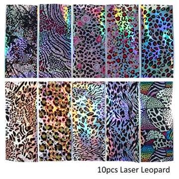 Leopard Nail Foil Transfer for Women 20 Sheets Holographic Nail Art Foil Mixed Laser with Transparent Leopard Stickers DIY Nail Art Designs Manicure Decoration
