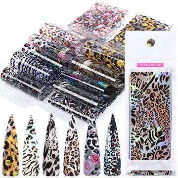 Leopard Nail Foil Transfer for Women 20 Sheets Holographic Nail Art Foil Mixed Laser with Transparent Leopard Stickers DIY Nail Art Designs Manicure Decoration