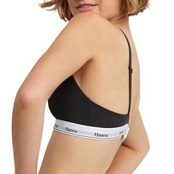 Hanes Women's Originals Triangle Bralette Pack, Breathable Stretch Cotton Bras, 2-Pack, Black/Deep Glow, Small