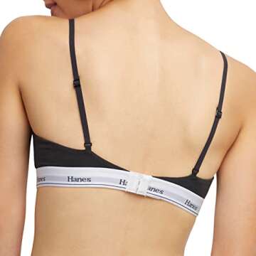 Hanes Women's Originals Triangle Bralette Pack, Breathable Stretch Cotton Bras, 2-Pack, Black/Deep Glow, Small