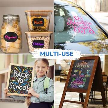 Zenacolor Liquid Chalk Markers Dual Tips - 8 Vibrant Colors, Non-Toxic Chalkboard Markers Quick-Drying, Erasable Chalk Markers for Blackboard, Windows, Glass, Cars - 24 Labels Included