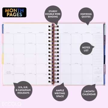 2025 Eccolo Spiral Agenda Planner, Dear 2025, Weekly & Monthly Pages, 12 Month, Sticker Sheets, Inspirational Quotes (7.75 x 8.75, Hardcover)