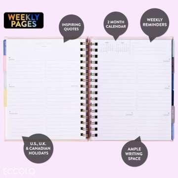2025 Eccolo Spiral Agenda Planner, Dear 2025, Weekly & Monthly Pages, 12 Month, Sticker Sheets, Inspirational Quotes (7.75 x 8.75, Hardcover)