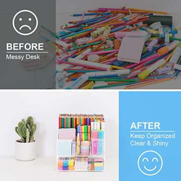 VITVITI Acrylic Desk Organizer, Upgraded Clear Pencil Organizer for Desk, 7 Compartments Stationary Pen Organizer Storage with Drawer, for Office Supply, 500+ Pencils Capacity