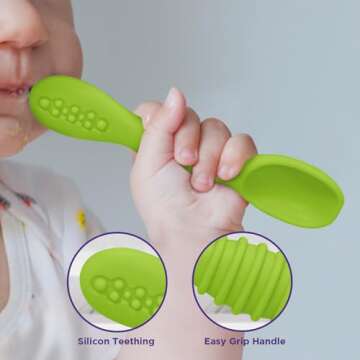 Silicone Baby Spoon, Baby Led Weaning, First Stage Baby Spoons, Baby Feeding Spoon Set Gum Friendly BPA Lead Phthalate & Plastic Free, Baby Self Feeding Utensils for Infant & Toddler, Great Gift Set