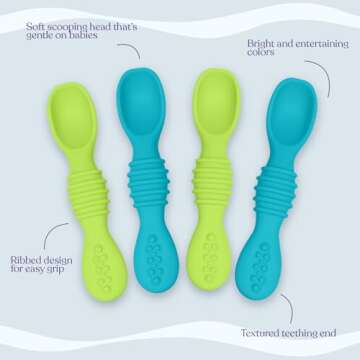 Silicone Baby Spoon, Baby Led Weaning, First Stage Baby Spoons, Baby Feeding Spoon Set Gum Friendly BPA Lead Phthalate & Plastic Free, Baby Self Feeding Utensils for Infant & Toddler, Great Gift Set