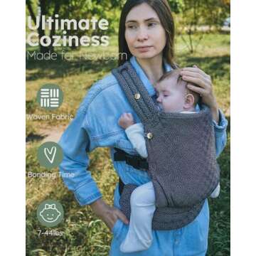 AUYEAZGO Baby Carrier - Ergonomic, Soft & Adjustable for Newborns to Toddlers