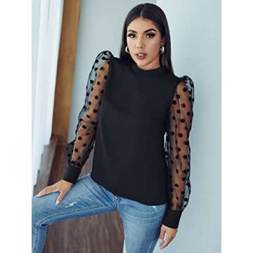 Chic Floerns Women's Black Polka Dots Mesh Blouse
