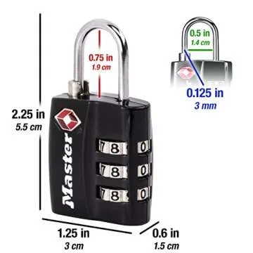 Master Lock Black TSA-Approved Luggage Lock with Wide Lock Body and Thin, Durable Steel Shackle, Zipper Lock for Backpacks, Luggage, 4680DBLK