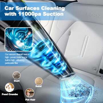 FRYONK Car Wired Vacuum Cleaner, 12V Portable Car Vacuum with Strong Suction, 3 Attachments for Clea...