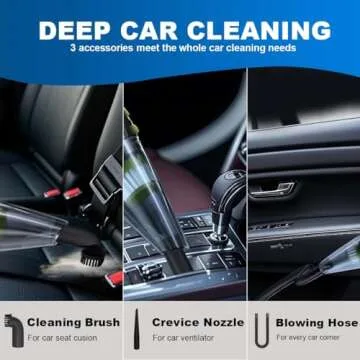 FRYONK Car Wired Vacuum Cleaner, 12V Portable Car Vacuum with Strong Suction, 3 Attachments for Cleaning Car Seats, Floor Mats, and Crevices, Compact Design for Home and Car Use.365 Day Trial.