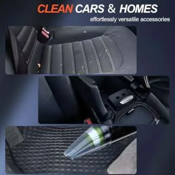 FRYONK Car Wired Vacuum Cleaner, 12V Portable Car Vacuum with Strong Suction, 3 Attachments for Cleaning Car Seats, Floor Mats, and Crevices, Compact Design for Home and Car Use.365 Day Trial.