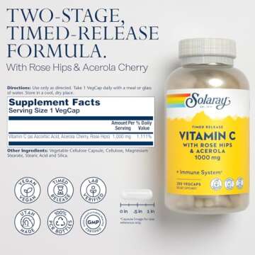 Solaray Vitamin C with Rose HIPS & Acerola | Two-Stage Timed-Release Formula | 1000mg | 24-Hour Immu...