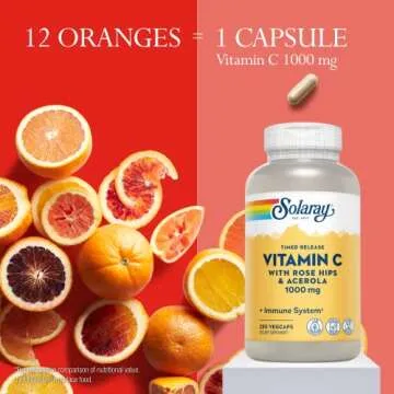 Solaray Vitamin C with Rose HIPS & Acerola | Two-Stage Timed-Release Formula | 1000mg | 24-Hour Immune Support & Antioxidant Supplement | 250 Ct.