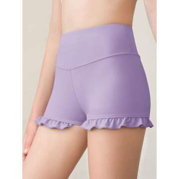rrhss Girls Athletic Ruffle Shorts - High Waisted Yoga Dance Shorts
