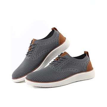 VILOCY Men's Casual Dress Sneakers Oxfords Business Mesh Breathable Walking Shoes Tennis Comfortable Fashion Office EU45 Grey