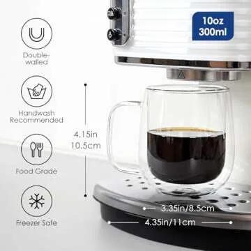 vzaahu Double Wall Coffee Mugs with Handle [2-Pack,10 Oz] 300ml Clear Glass Coffee Mug Set for Cappuccino Glasses Tea Cups Latte Beverage, Glasses Heat Resistant Thermo Insulated