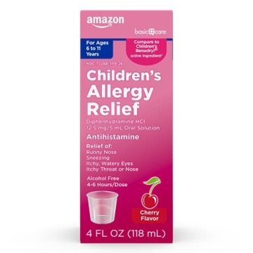 Amazon Basic Care Children's Allergy Relief Oral Solution - Cherry Flavor, 4 fl oz (Pack of 1)