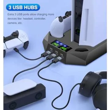 PS5/Slim/Pro Cooling Station for Playstation 5 Console Disc/Digital Edition - PS5 Slim Pro Cooling Stand with Controller Charging Station Accessories-Cooler Fan/Headset Holder/3 USB Hub, Black