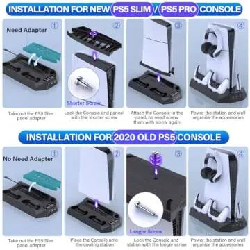 PS5/Slim/Pro Cooling Station for Playstation 5 Console Disc/Digital Edition - PS5 Slim Pro Cooling Stand with Controller Charging Station Accessories-Cooler Fan/Headset Holder/3 USB Hub, Black