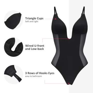 FeelinGirl Shaperwear for Women Tummy Control Panty Waist Girdles Corset Body Shaper Deep V-Neck Bodysuits Tops Black XXL