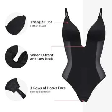FeelinGirl Shaperwear for Women Tummy Control Panty Waist Girdles Corset Body Shaper Deep V-Neck Bodysuits Tops Black XXL