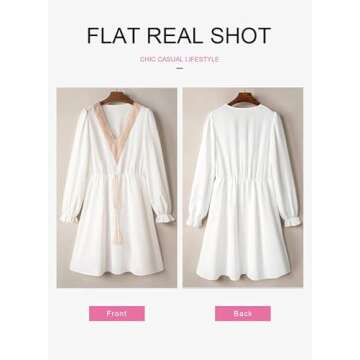 Dokotoo midi Summer Dresses for Women 2024 V Neck Lace Trim Shirt Dress Long Puff Sleeve White midi Dress Tassel Belt Elastic Waist Boho Beach Dress XX-Large