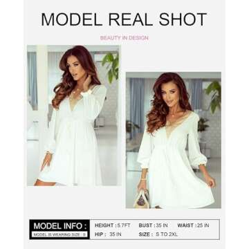 Dokotoo midi Summer Dresses for Women 2024 V Neck Lace Trim Shirt Dress Long Puff Sleeve White midi Dress Tassel Belt Elastic Waist Boho Beach Dress XX-Large